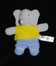 Doudou BABAR LANSAY éléphant Alexandre short bleu haut jaune 15 cm peluche TTBE