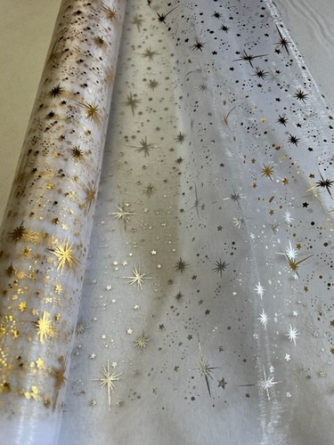 Tissu blanc organza - blanc, etoiles