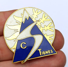 Insigne ski ancien C S Tignes Augis Lyon émaillé vintage enamel badge pin skiing