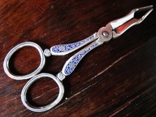 CISEAU - PINCE- CASSE-SUCRE ancien ARGENT et EMAIL orné FLEURS ART DECO