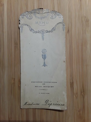 Menu première communion 1926 - communion,