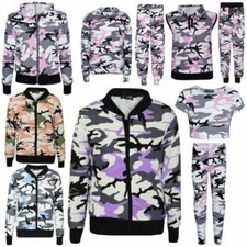 Enfants Filles Imprimé Camouflage Haut Court Leggings Veste Survêtement Ans 7-13