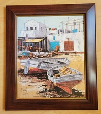 ** TABLEAU HUILE SUR TOILE DE BERNARD DUFOUR  "LES BATEAUX EN CALE SECHE"