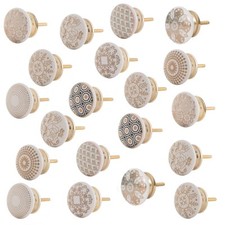 Lot de 20 boutons de meuble en céramique décorés pour armoires et tiroirs