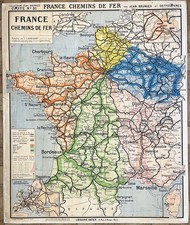 ? Ancienne carte scolaire Hatier Brunhes 31, 1940 - France trains, navigation