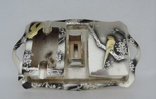 Ensemble fumeur de table japonais en métal mixte cendrier, boîte à...