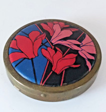 Poudrier ancien ART DECO fleurs rose LASEGUE Paris