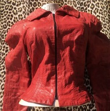 JIKI MONTE CARLO 1980s FITTED JACKET~EMBOSSED RED LEATHER : ALLIGATOR PRINT~S/M