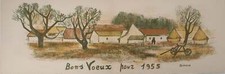 André MINAUX : Vue sur le village, Lithographie originale signée