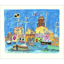 AIZPIRI Paul - Lithographie originale "Bateaux au port" 46x56cm - 1993
