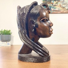 Sublime Sculpture Africaine en Ébène - Buste Féminin avec Coiffure Tresses- Art