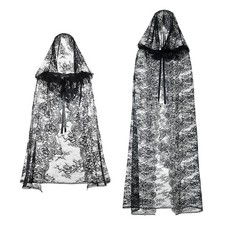 Cape de sorcière noire en tulle et dentelle à capuche pour une mode gothique