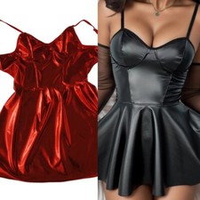 Mini robe en cuir noir femme