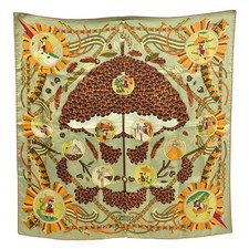 Écharpe HERMES soie 100% Carré 90 L’Ombrelle Magique vert clair 35x35in