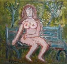 Tableau ancien huile portrait expressionniste femme nue signé