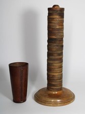 Jeu ancien compteur de café Bézette 34 anneaux et gobelet en cuir