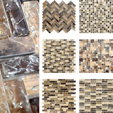 Verre Pierre Naturelle Mosaïque Carrelage Briques Calcin Braun Beige