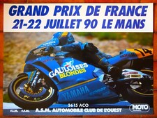 AFFICHE  ORIGINALE  GP FRANCE  MOTO 1990  LE MANS  YAMAHA  J PH RUGGIA SONAUTO