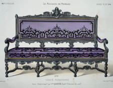 CANAPE RENAISSANCE Magasin Meubles LITHOGRAPHIE Zamor Quetin XIX°
