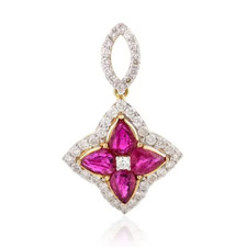 0.86ct Naturel Diamant 14K Bis Poinçonnée or Jaune Rubis Mariage Pendentif