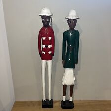 Art Africain Lot De 2 Grandes Statues Colon Africain Costumes En Bois