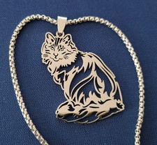 Grand pendentif "CHAT" en acier inoxydable et sa chaîne de 50 cm