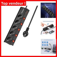 Multiprise 5 Prises Individuelles avec 2 USB-A et 2 USB-C, 3680W, Noir Classique