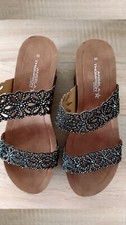 Mules plateforme motifs floraux strass et paillettes "Angela Thompson" 36 neuve