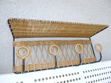 RARE PORTE-MANTEAU CHAPEAU FER FORGE / ROTIN ATTRIBUE A JACQUES ADNET VERS 1950