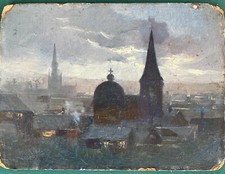 tableau ancien Ecole Belge - Vue Des Toits De Liège, 1899 - Signé Au Dos