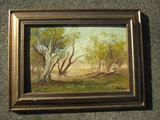 Vintage Small Original Landscape Oil Painting Trees signed Holmes (Intercraft)