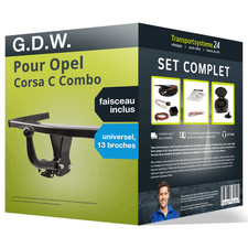 Attelage pour Opel Corsa C Combo 01- col de cygne G.D.W. + Faisceau u. 13 br.