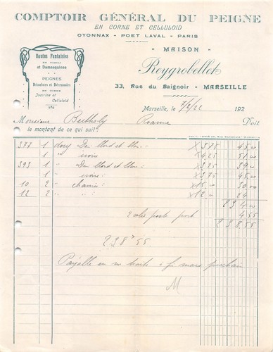 1922 facture peigne en - 1922,