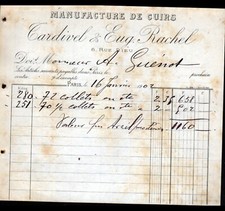PARIS (X°) TANNERIE / CUIRS pour SELLIER "TARDIVEL & Eug. RACHEL" Facture en1902
