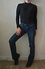 Jean brut, coupe flare, pattes d'eph, inscription PEACE & LOVE T.36