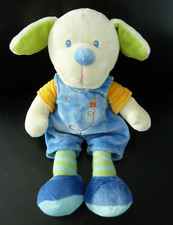 *. DOUDOU PELUCHE MOTS D'ENFANTS CHIEN BLEU VERT JAUNE OISEAU MAISON 25cm NEUF*
