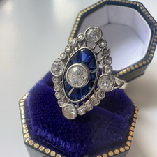Antique Victorian Platinum &18K White Gold Diamond & Sapphire Ring,