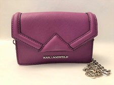 SAC POCHETTE CUIR SAFFIANO  VIOLET KARL LAGERFELD BANDULIERE CHAINE ARGENTEE 