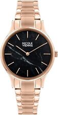 Montre Femme Nicole Vienne Or Rose Cadran Pierre Noire, Bracelet Or Rose