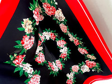 Magnifique Foulard carré Soie silk Rouge Noir Fleur 88 x 88cm état Neuf