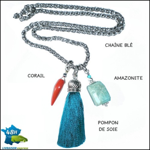 Collier sautoir corail - sautoir,