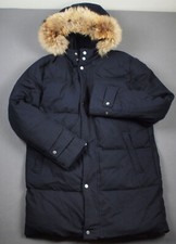 LARDINI mens wool cashmere blend winter coat size IT 54 / XL navy parka fur hood