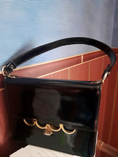 sac à main vintage 70 s façon haute couture cuir vernis fermoir doré 