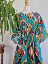 Neuf Turquoise Ikat Caftan