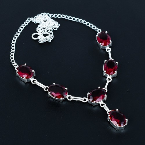 Collier solitaire ovale - , grenat