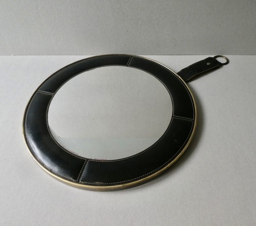 Miroir rond cuir noir - en,