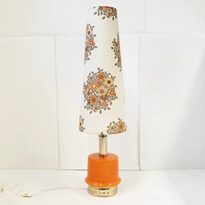 LAMPADAIRE DE SOL VINTAGE 1970 SPACE AGE VERRE ORANGE & LAITON 70S FLOWER POWER