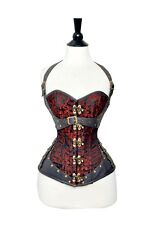 Red Brocade  Best Quality SteamPunk Clasp Corset Real Leather Corset - XS to 7XL