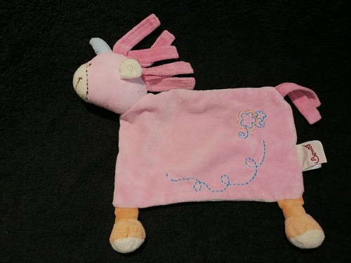 Doudou plat licorne rose