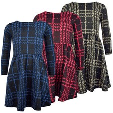 Robe Patineuse Fille Longue À Manches Tartan Évasée Pour Fête D'été 5-13